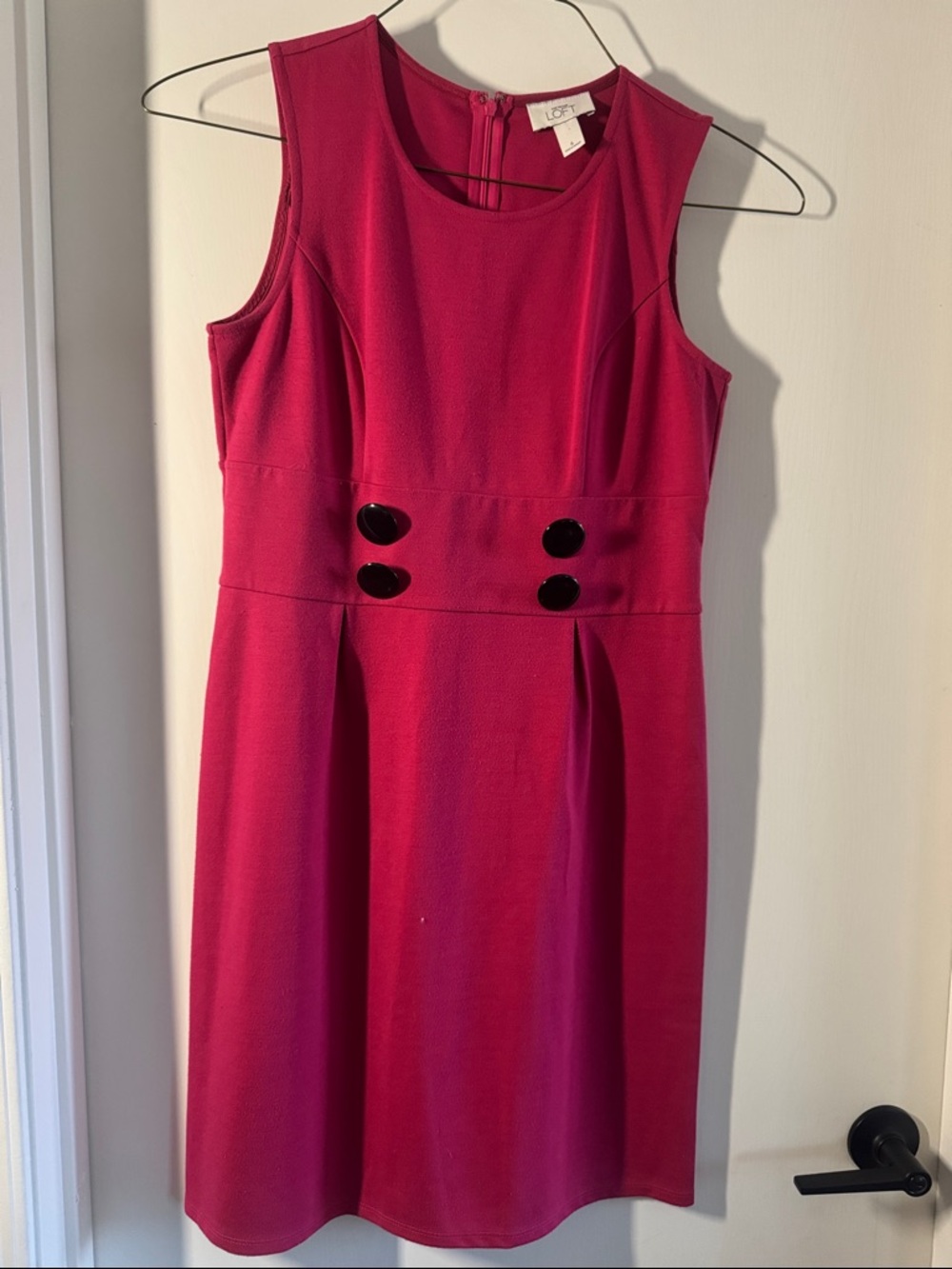 LOFT Fuchsia Sleeveless Sheath Dress with Button Detail